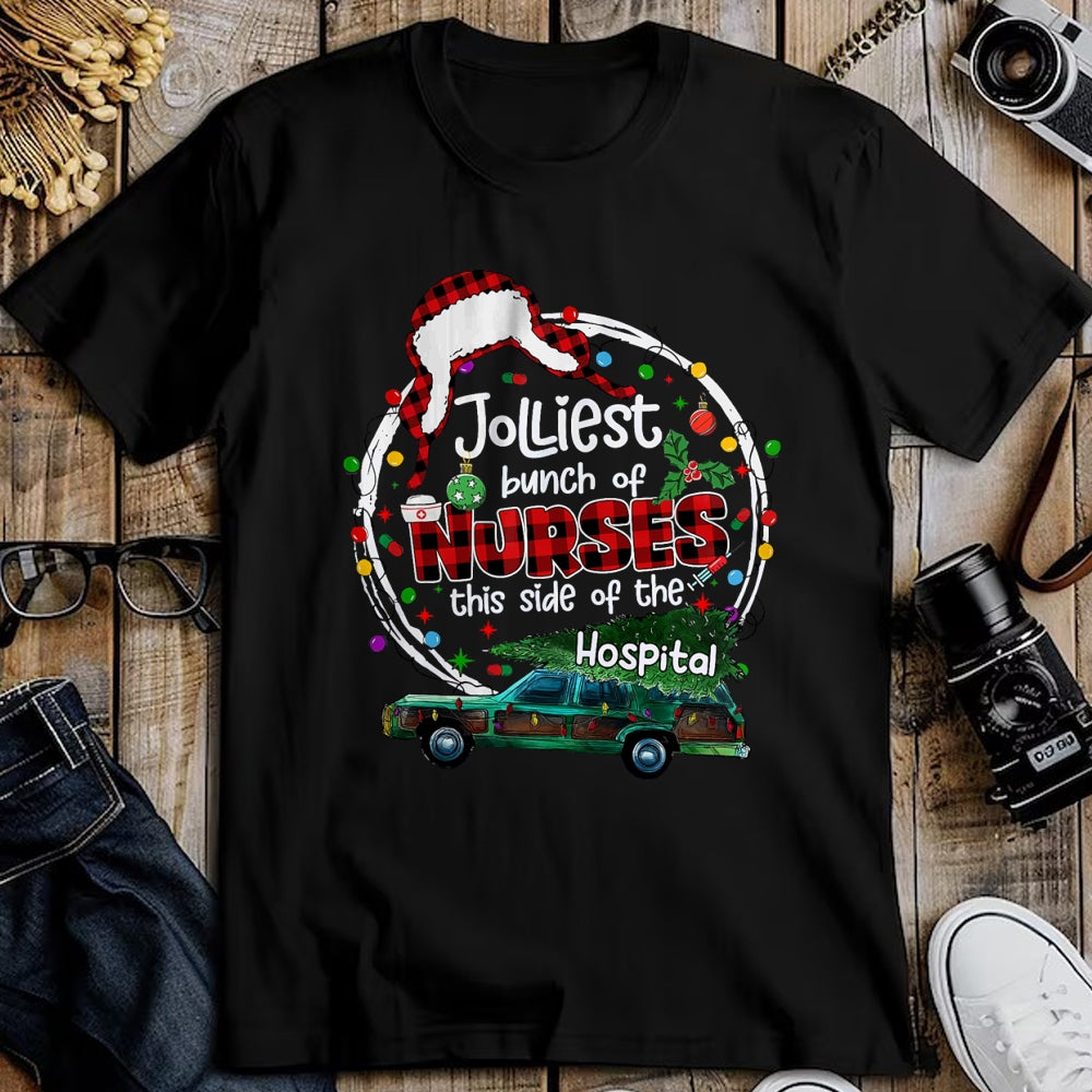 Funny Nurse Shirt, Nurse Unisex T-Shirt/Hoodie/Sweatshirt HLT00 - Jolliest Bunch Of Nurses This Side Of The Hospital Christmas T-Shirt