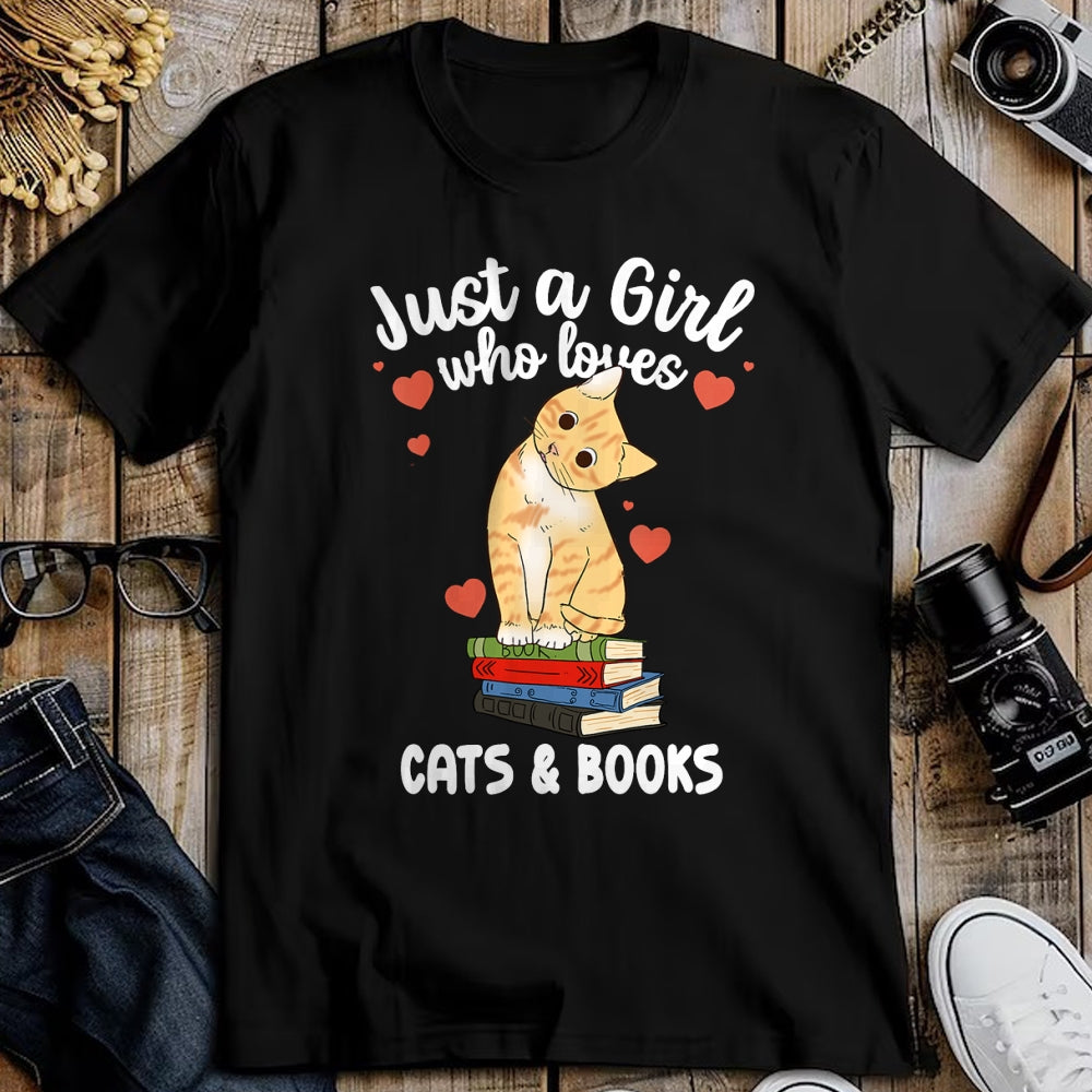 Cat Love Shirt, Funny Cat Lover Gift UnisexT-Shirt/Hoodie/Sweatshirt HLT00 - Just a Girl Who Loves Cats and Books Reading Cat & Bookworm T-Shirt