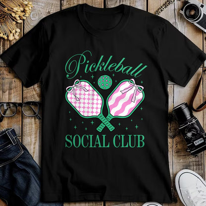 Funny Pickleball Shirt, Pickleball Lover Unisex T-Shirt/Hoodie/Sweatshirt HLT00 - Pickleball Social Club Coquette Bow Pickleball Women Girls T-Shirt