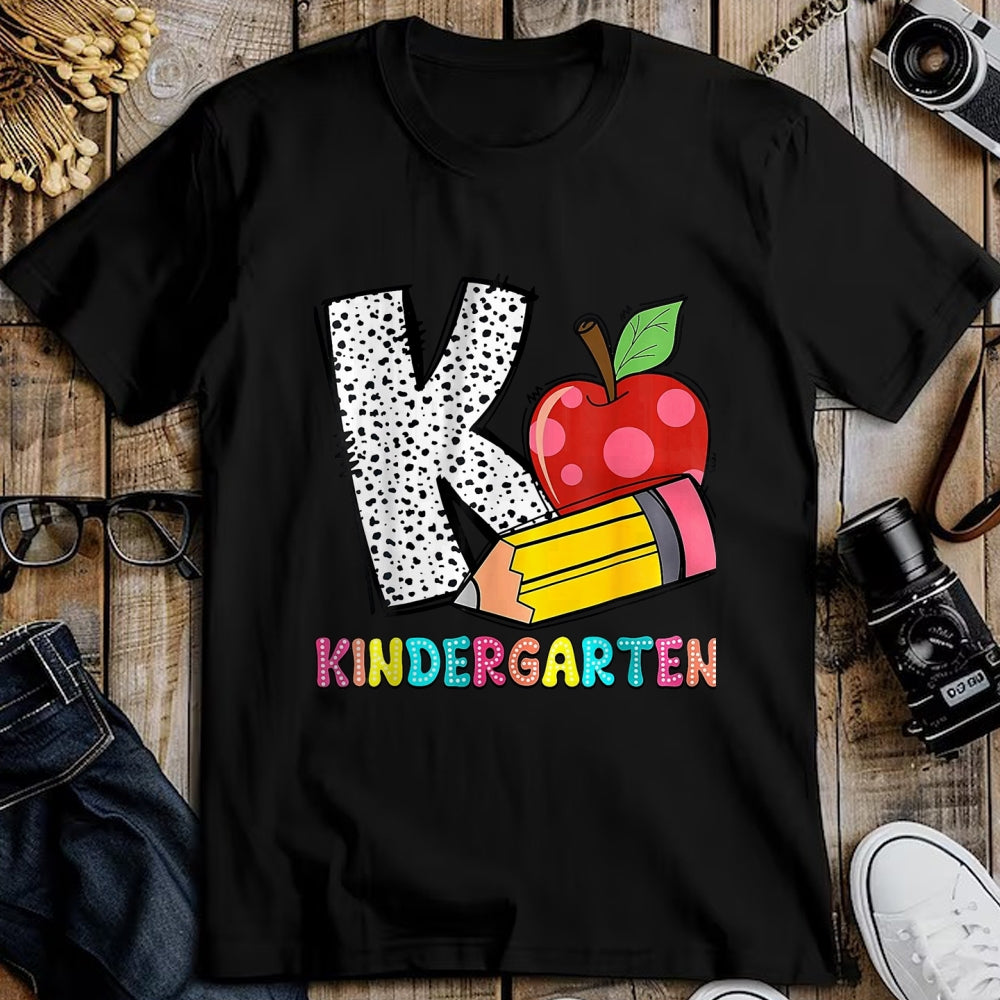 Best Student Shirt, Funny Back To School UnisexT-Shirt/Hoodie/Sweatshirt HLT00 - K is for Kindergarten Teacher Pencil Apple Back to School T-Shirt, Women, Lemon Yellow, Medium