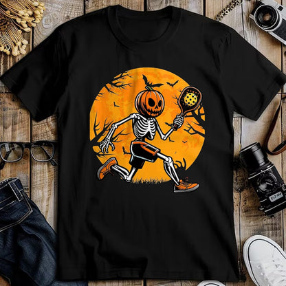 Funny Pickleball Shirt, Pickleball Lover Unisex T-Shirt/Hoodie/Sweatshirt HLT00 - Halloween Pickleball Pumpkin Skeleton Pickleball Halloween T-Shirt