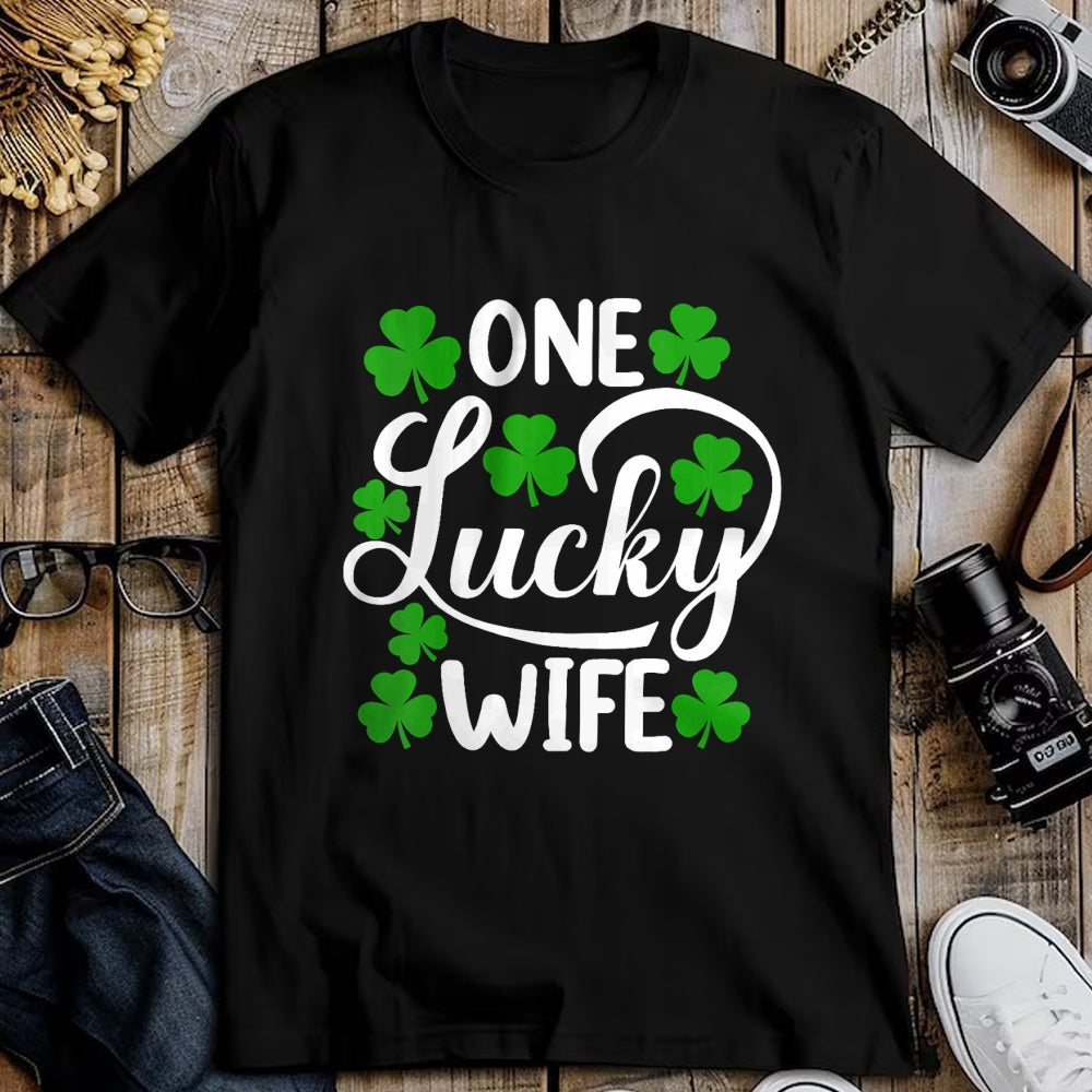 Best Wife Shirt, Wife and Husband Unisex T-Shirt/Hoodie/Sweatshirt HLT00 - Gift for wife T shirt, lucky wife   Womens One Lucky Wife Funny St Patrick's Day Shamrocks V-Neck T-