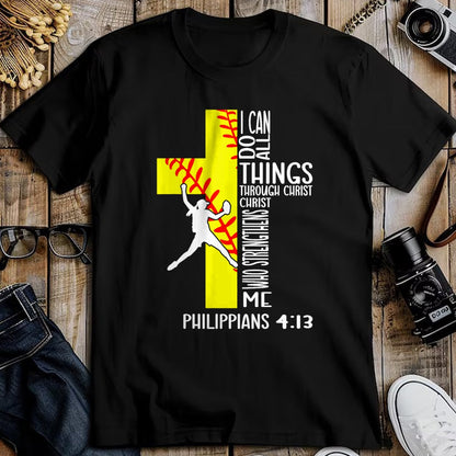 Christian Tee, Christian Faith Unisex T-Shirt/Hoodie/Sweatshirt HLT00 - I Can Do All Things Through Christ Softball Christian Bible T-Shirt