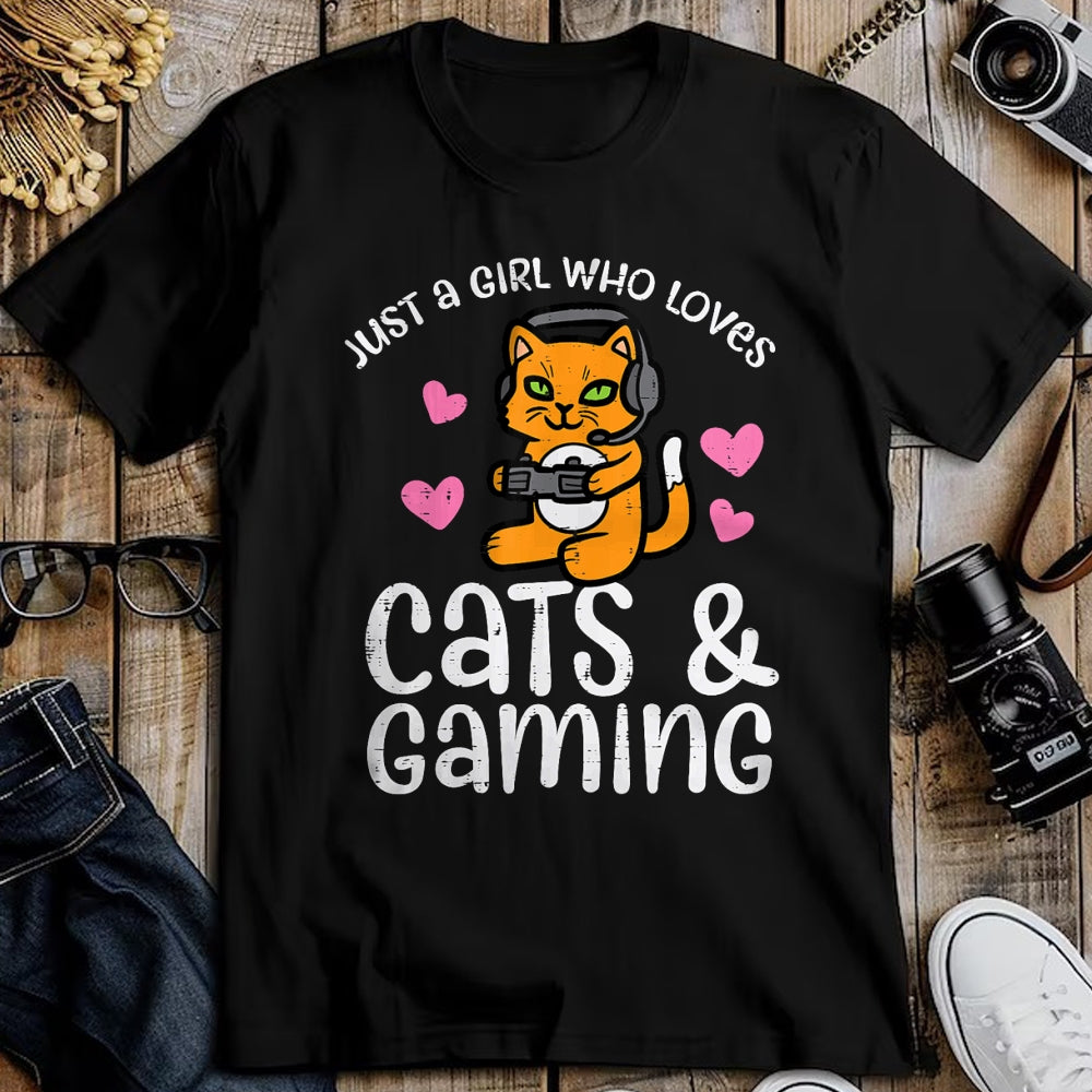 Cat Love Shirt, Funny Cat Lover Gift UnisexT-Shirt/Hoodie/Sweatshirt HLT00 - Just Girl Who Loves Cats Gaming Cute Gamer Women Girls Kids T-Shirt