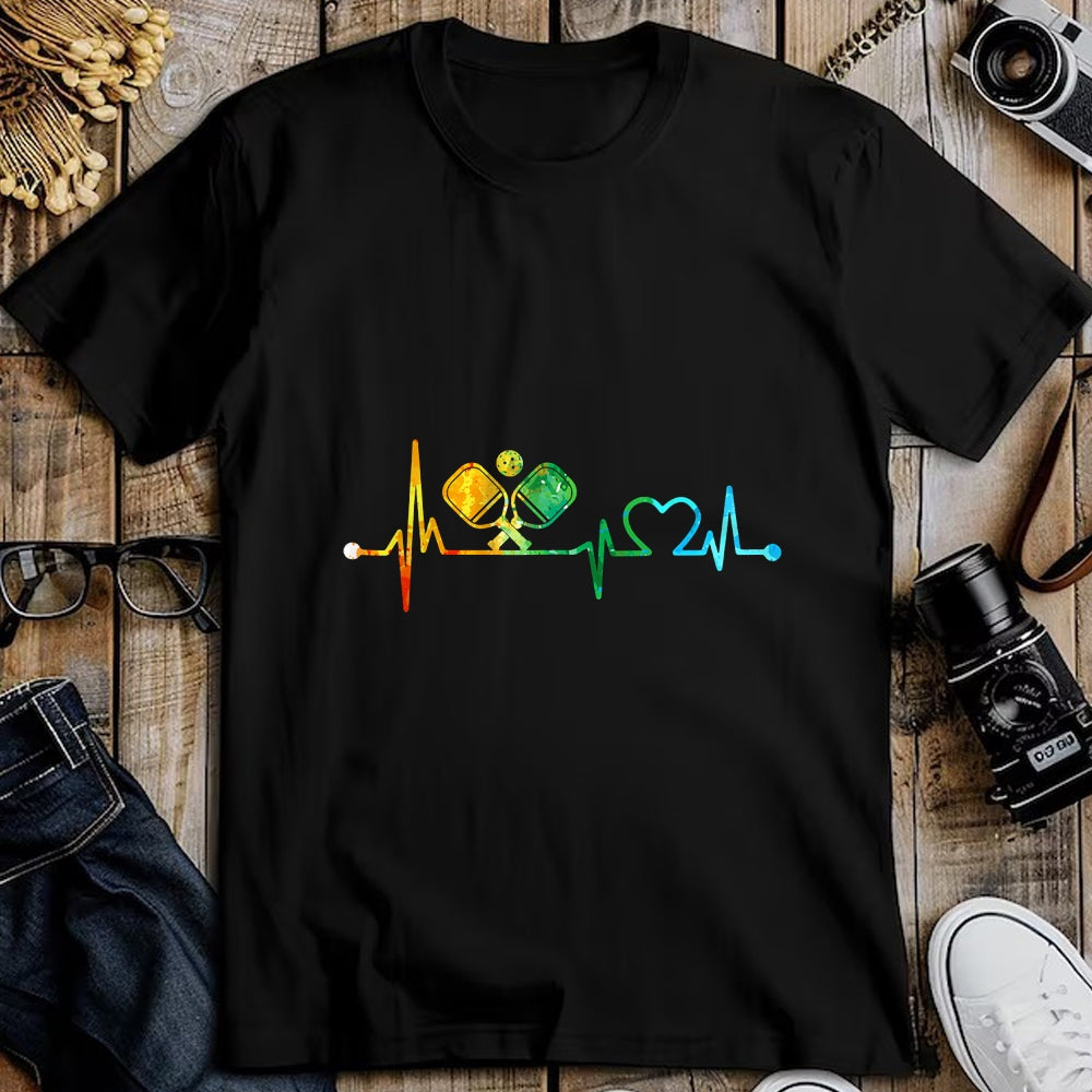 Funny Pickleball Shirt, Pickleball Lover Unisex T-Shirt/Hoodie/Sweatshirt HLT00 - Funny Pickleball Paddle Heartbeat Vintage Colors T-Shirt Small