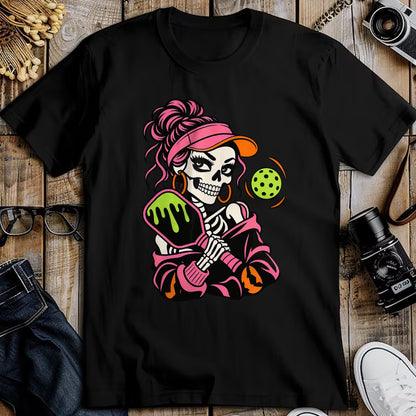 Funny Pickleball Shirt, Pickleball Lover Unisex T-Shirt/Hoodie/Sweatshirt HLT00 - Halloween Pickleball Skeleton Girls Women Halloween T-Shirt