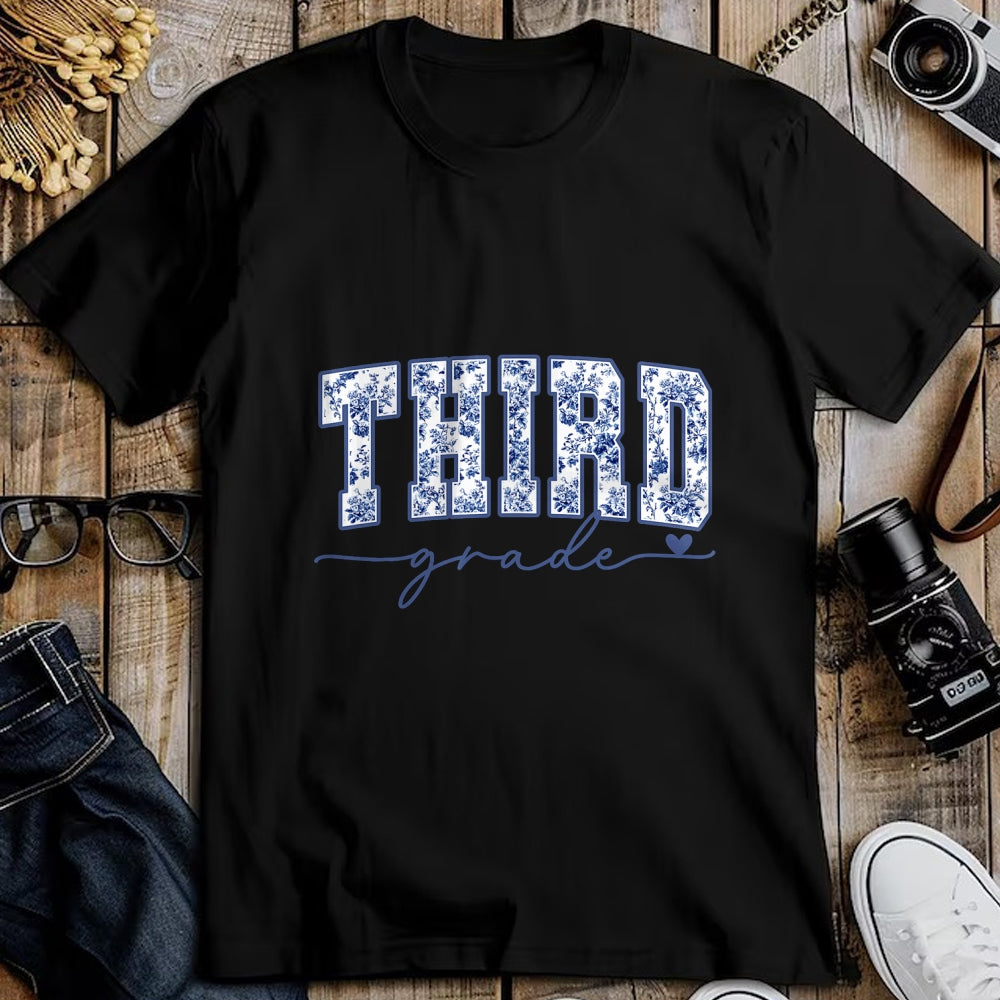 Best Student Shirt, Funny Back To School UnisexT-Shirt/Hoodie/Sweatshirt HLT00 - Third Grade Blue Floral Back to School Teachers Girls Kids T-Shirt