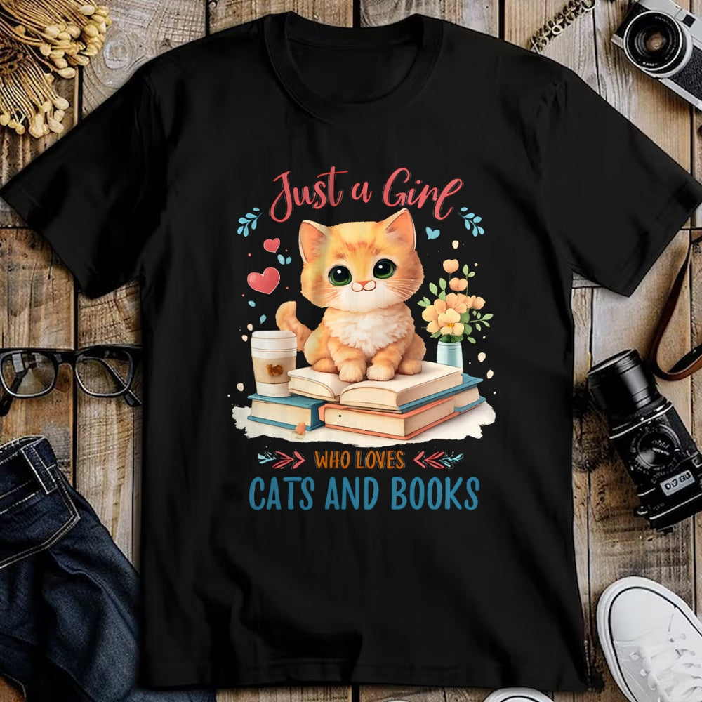 Cat Love Shirt, Funny Cat Lover Gift UnisexT-Shirt/Hoodie/Sweatshirt HLT00 - Just a Girl Who Loves Cats and Books Reading Cat & Bookworm Long Sleeve T-Shirt