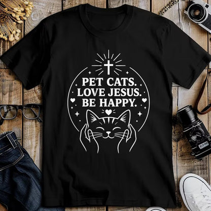 Cat Love Shirt, Funny Cat Lover Gift UnisexT-Shirt/Hoodie/Sweatshirt HLT00 - Pet Cats Love Jesus Be Happy Christian Faith Cat Lover Long Sleeve T-Shirt (1)