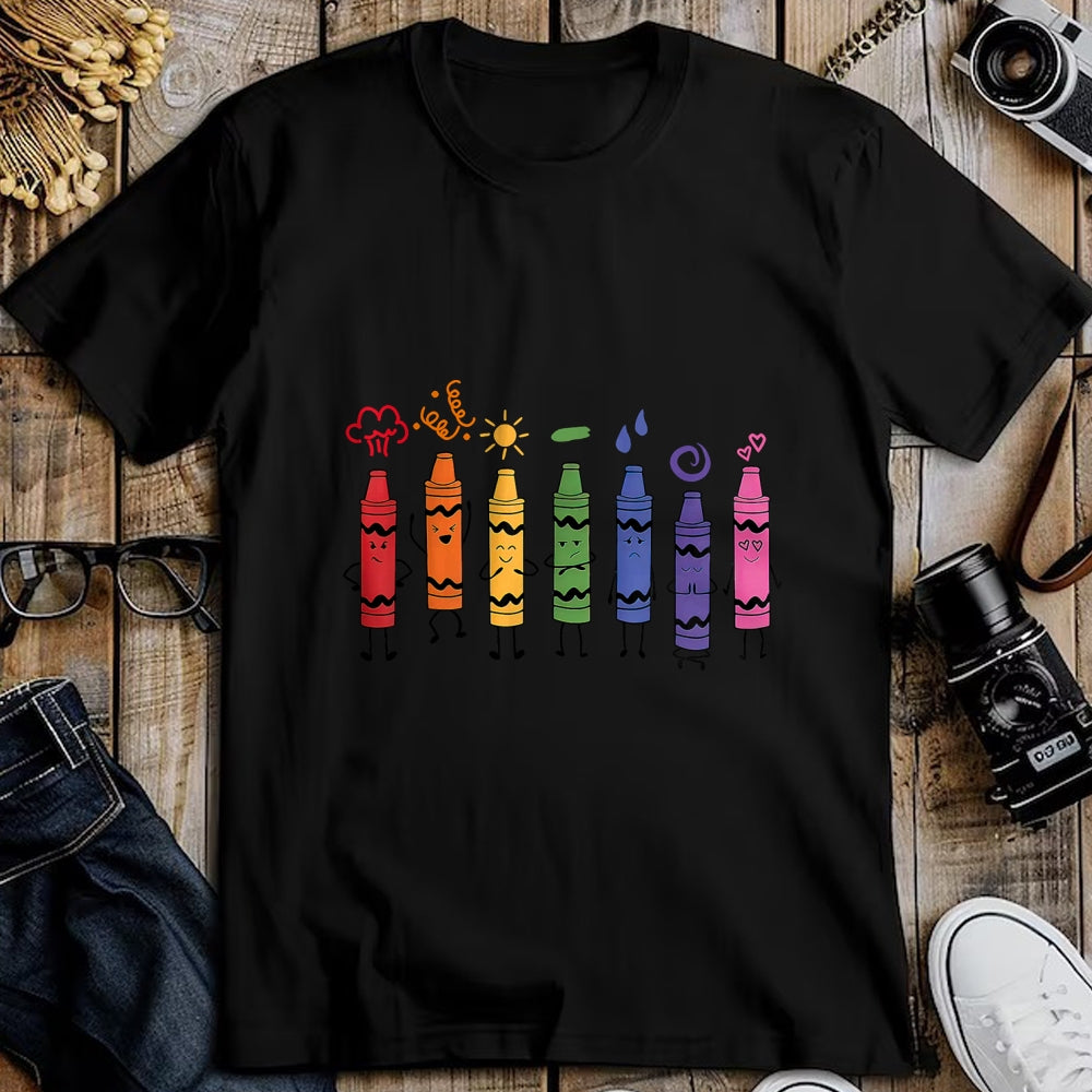 Best Teacher Shirt, Funny Teacher UnisexT-Shirt/Hoodie/Sweatshirt HLT00 - Mood Color Crayons Teacher T-Shirt