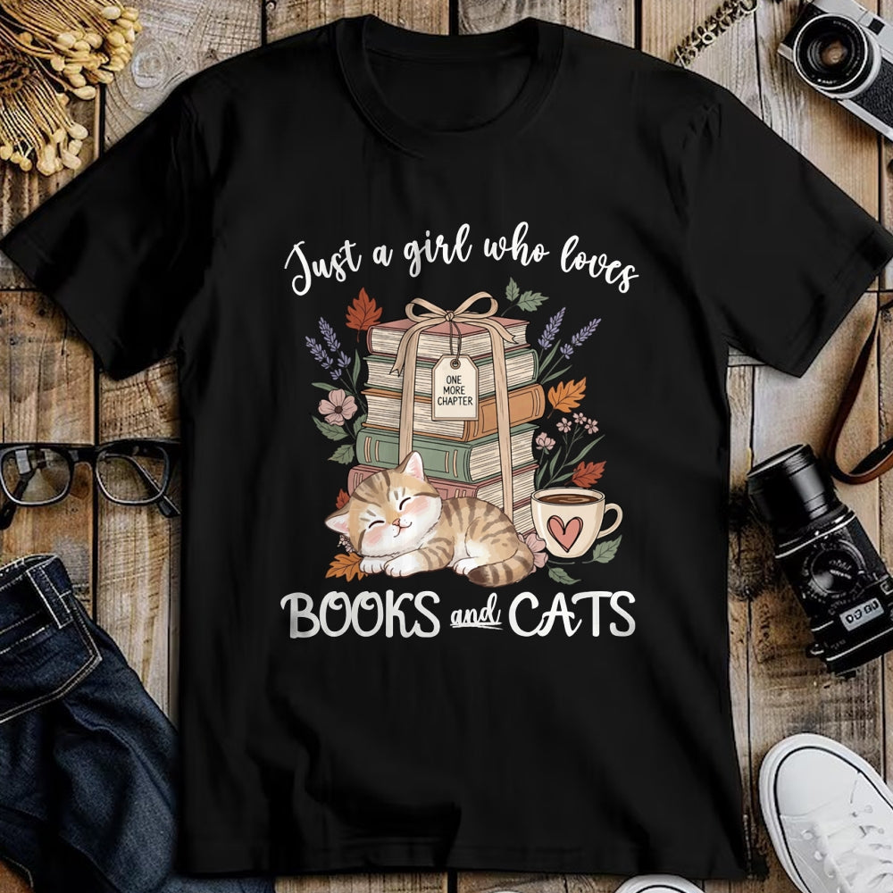 Cat Love Shirt, Funny Cat Lover Gift UnisexT-Shirt/Hoodie/Sweatshirt HLT00 - Pretty Just a Girl Who Loves Books and Cats Cat Lover Long Sleeve T-Shirt (1)