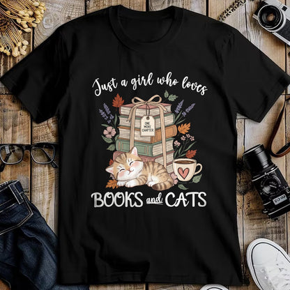 Cat Love Shirt, Funny Cat Lover Gift UnisexT-Shirt/Hoodie/Sweatshirt HLT00 - Pretty Just a Girl Who Loves Books and Cats Cat Lover Long Sleeve T-Shirt (1)