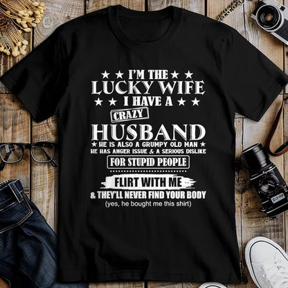 Best Wife Shirt, Wife and Husband Unisex T-Shirt/Hoodie/Sweatshirt HLT00 - Gift for wife T shirt, lucky wife   I'm The Lucky Wife I Have A Crazy Husband Premium T-Shirt (1)