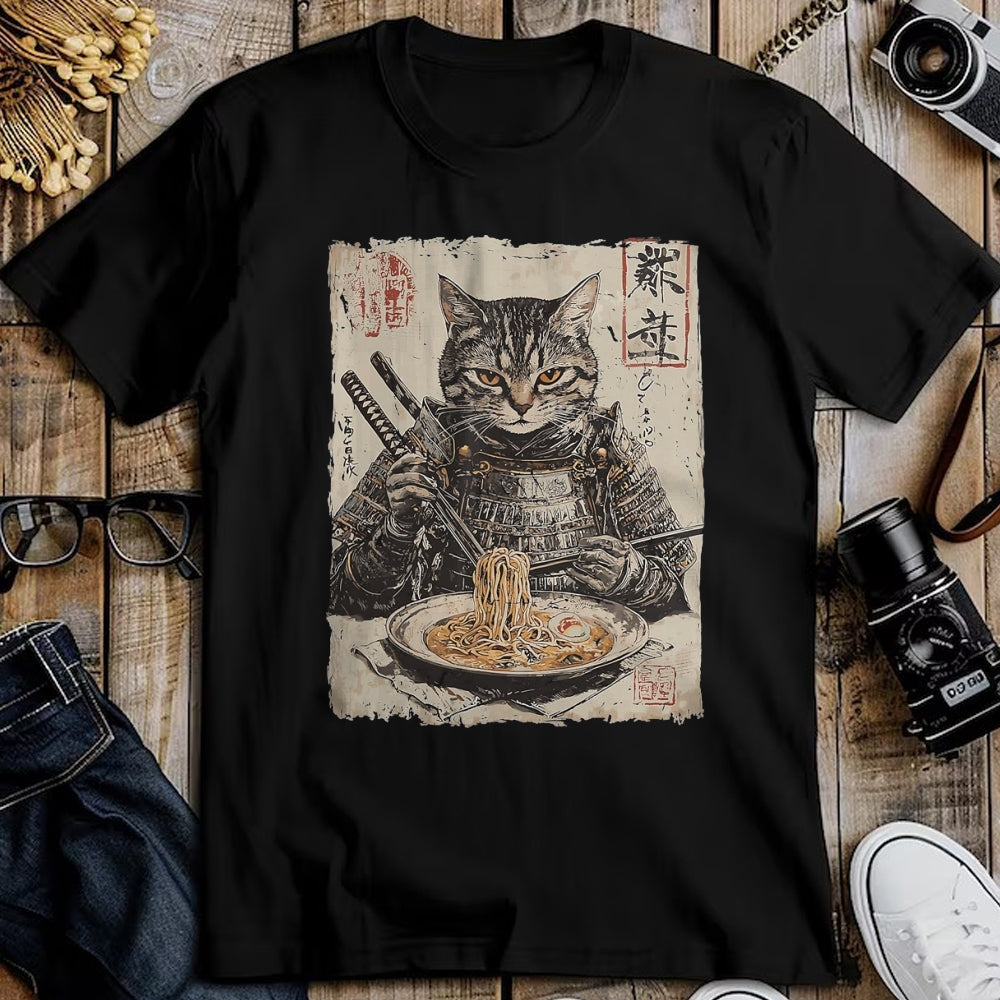 Cat Love Shirt, Funny Cat Lover Gift UnisexT-Shirt/Hoodie/Sweatshirt HLT00 - Samurai Cat Loves Ramen Funny Anime Japanese Artwork Samurai T-Shirt, Men, Black, X-Large