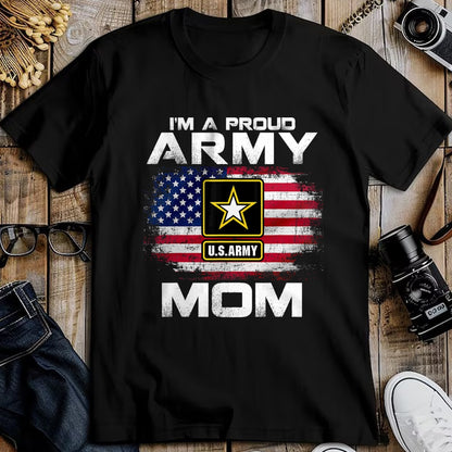 Gift for Mom Shirt, Funny Mom Unisex T-Shirt/Hoodie/Sweatshirt HLT00 - I'm A Proud Army Mom With American Flag For Veteran Gift T-Shirt
