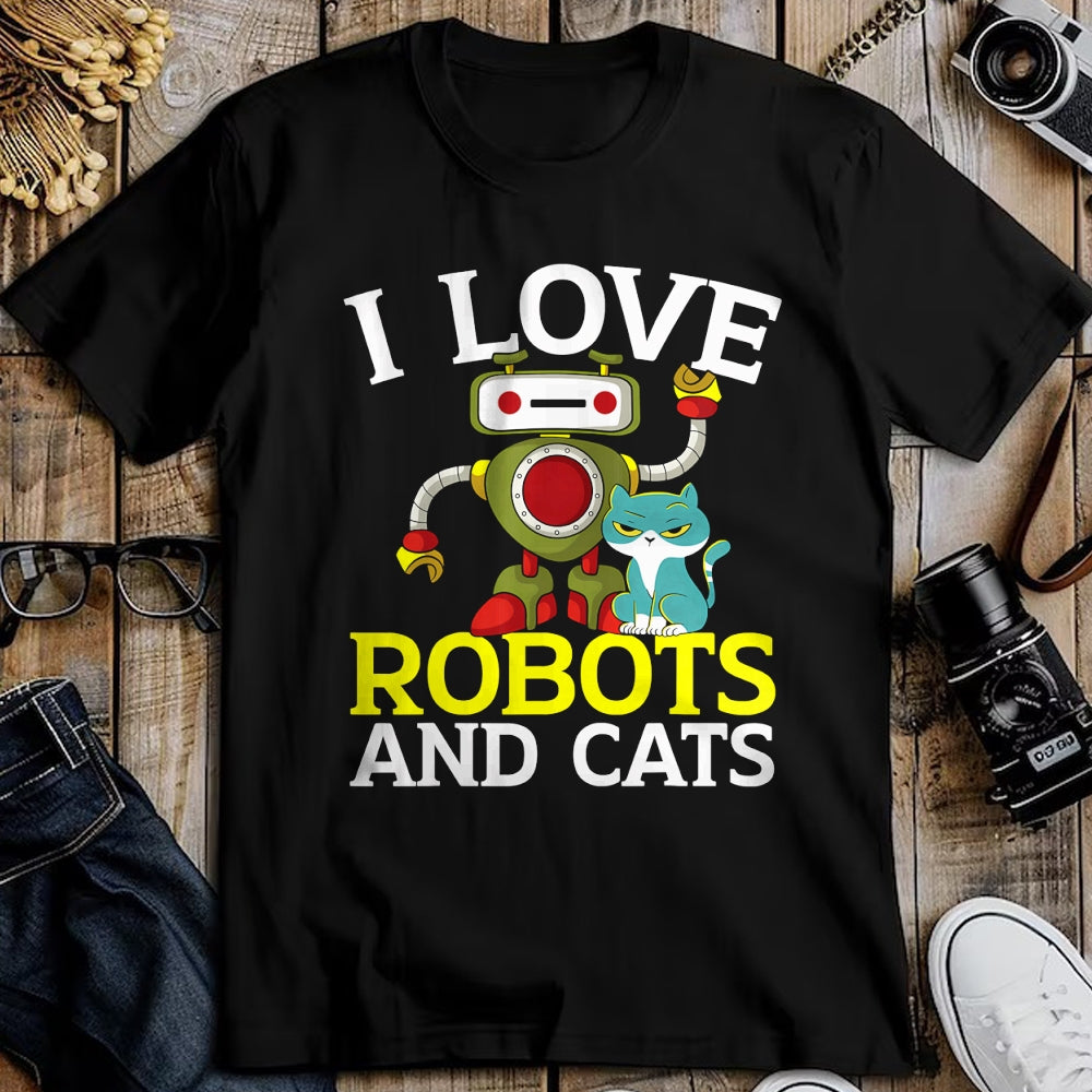 Cat Love Shirt, Funny Cat Lover Gift UnisexT-Shirt/Hoodie/Sweatshirt HLT00 - I Love Robots and Cats Lover Robotics Engineer Engineering T-Shirt