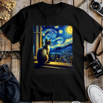 Cat Love Shirt, Funny Cat Lover Gift UnisexT-Shirt/Hoodie/Sweatshirt HLT00 - Cat Siamese Cat Starry Night Siamese T-Shirt (1)