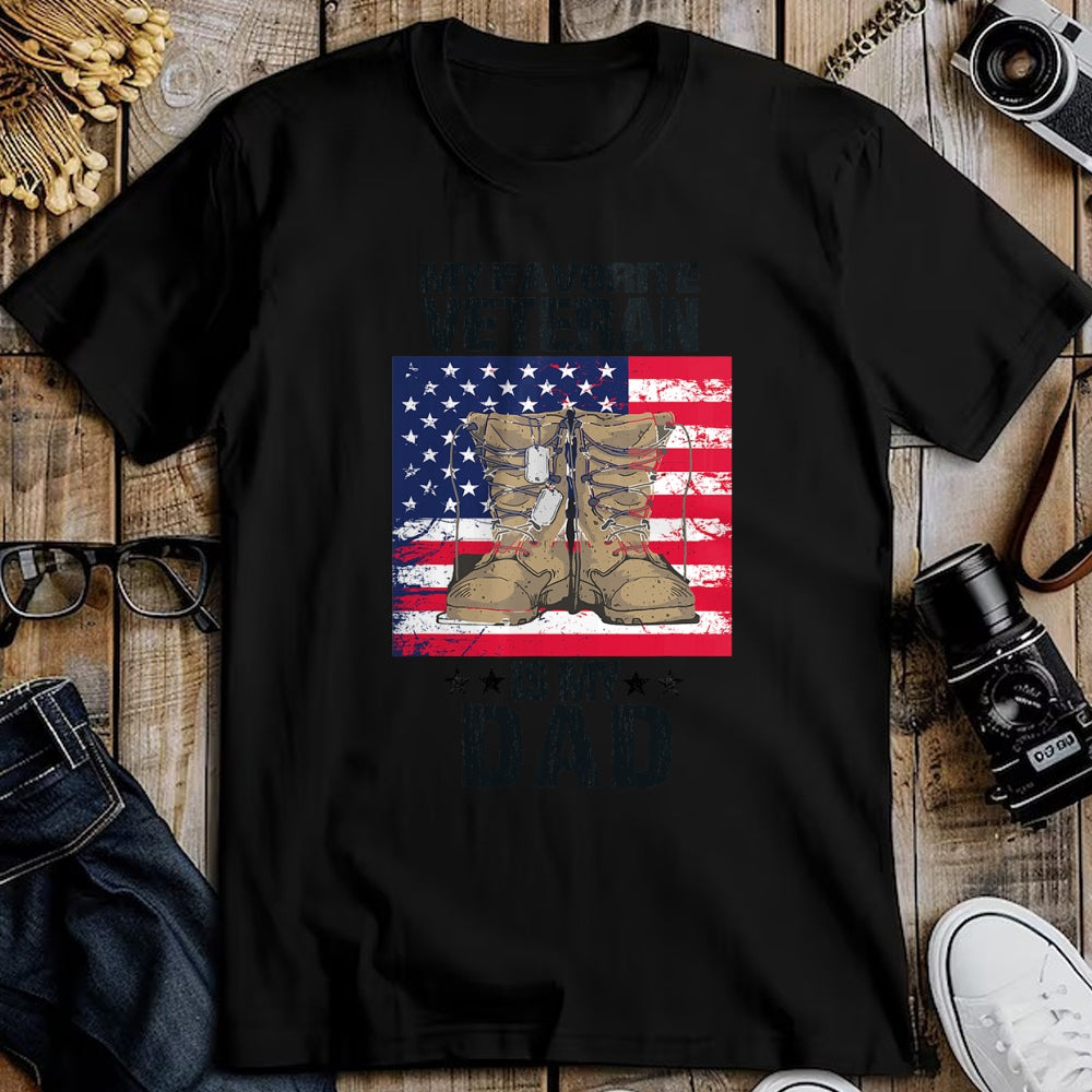 Gift for Dad Shirt, Funny Dad Unisex T-Shirt/Hoodie/Sweatshirt HLT00 – Dad Veteran My Favorite Veteran Is My Father Proud Son Kids T-Shirt