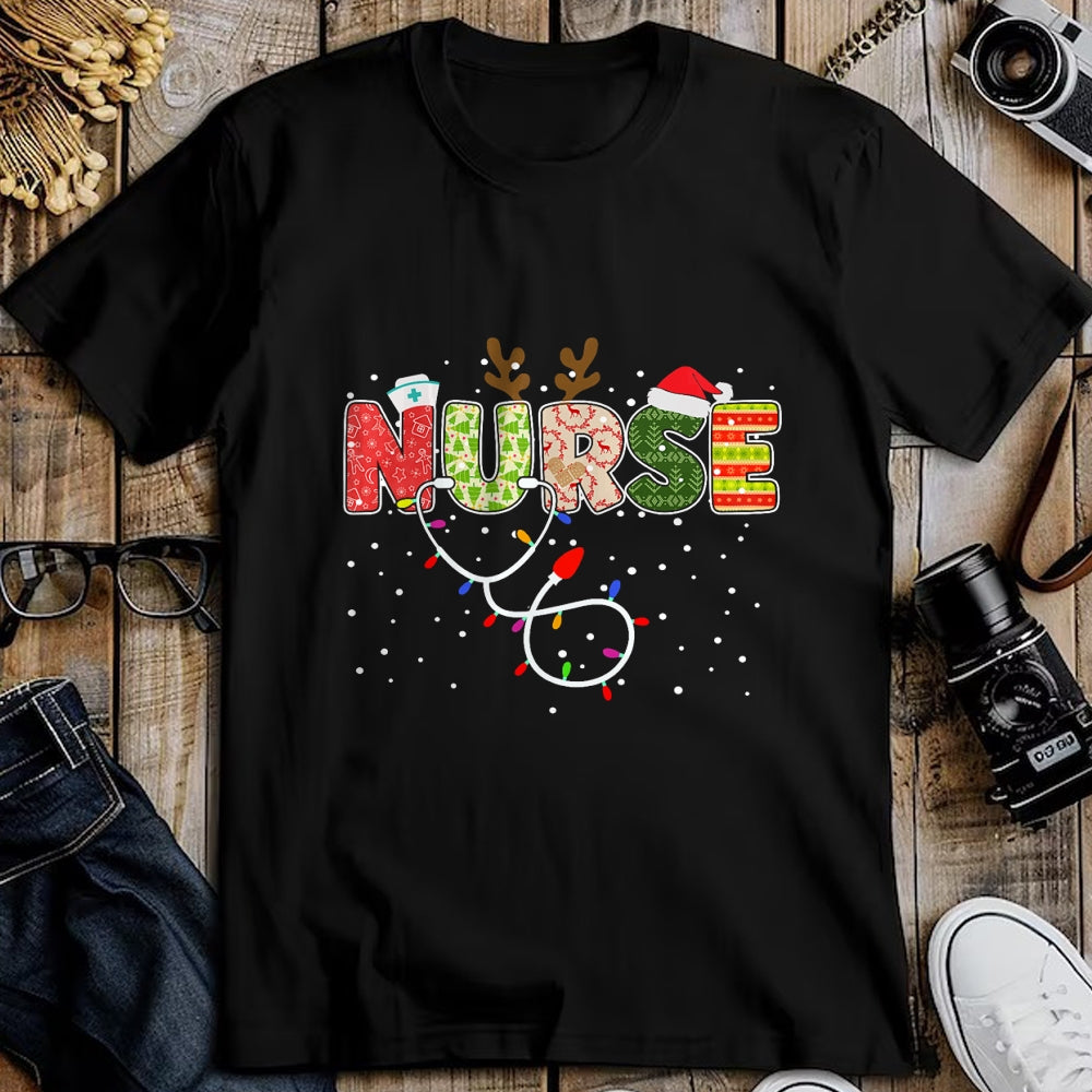 Funny Nurse Shirt, Nurse Unisex T-Shirt/Hoodie/Sweatshirt HLT00 - Stethoscope Santa Hat Reindeer Xmas Christmas Nurse T-Shirt