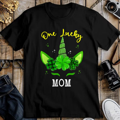 Gift for Mom Shirt, Funny Mom Unisex T-Shirt/Hoodie/Sweatshirt HLT00 - Leopard Shamrock Unicorn One Lucky Mom St Patricks Day T-Shirt