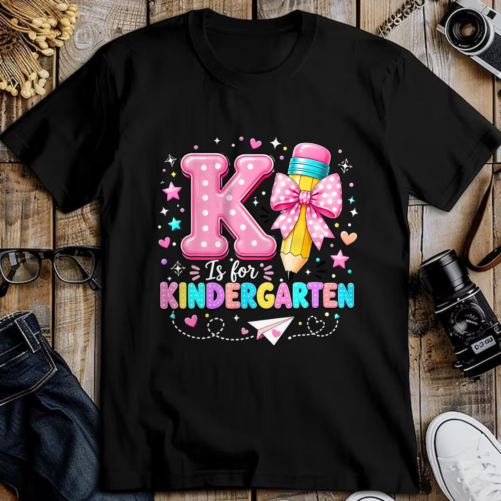 Best Student Shirt, Funny Back To School UnisexT-Shirt/Hoodie/Sweatshirt HLT00 - K is for Kindergarten Teacher Coquette Bow Back to School T-Shirt