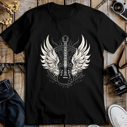 Guitar Lover Shirt, Funny Guitar UnisexT-Shirt/Hoodie/Sweatshirt HLT00 - Guitar Wings Vintage Retro 80s Rock & Roll Music T-Shirt, Women, Black, Medium