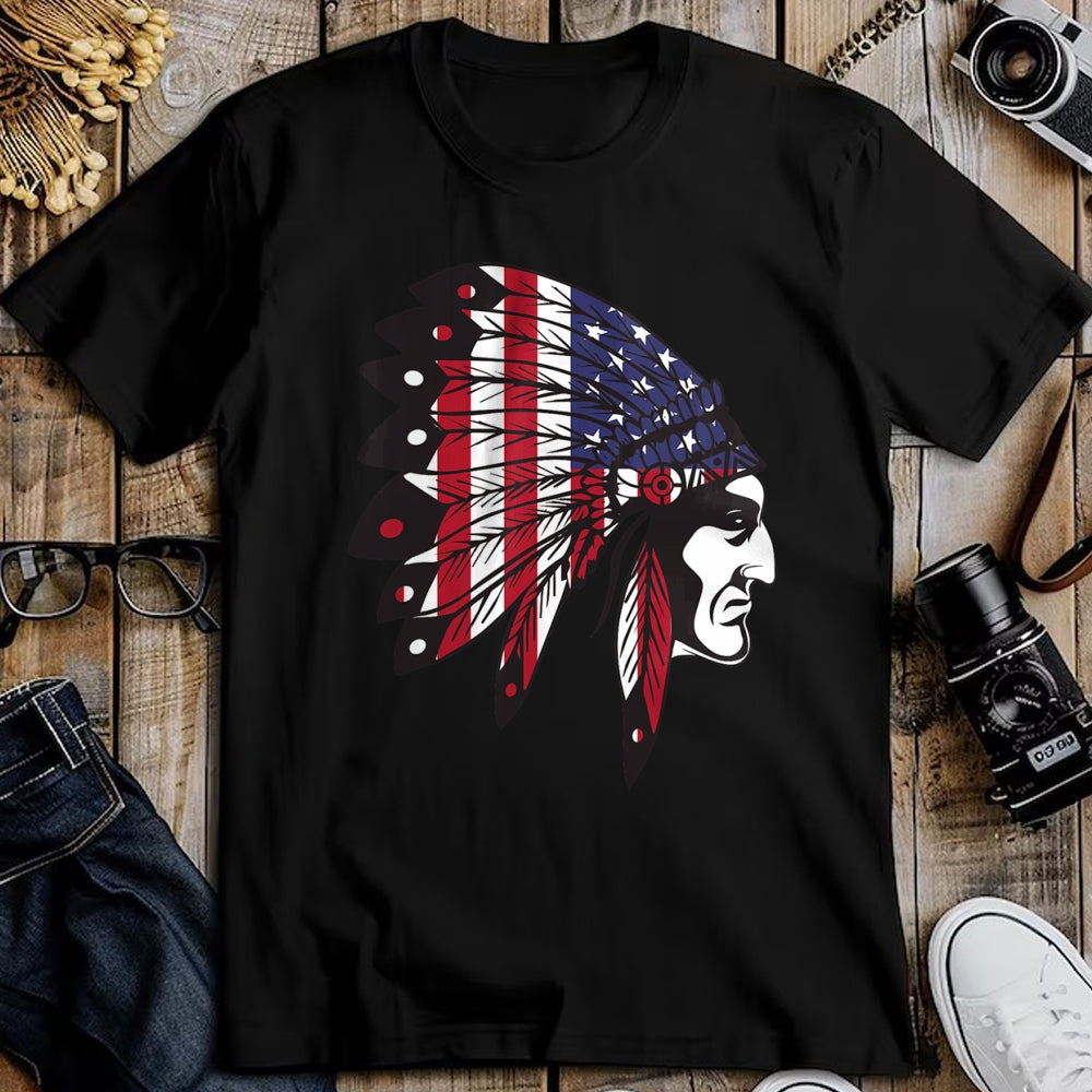 Native American T-Shirts, Vintage Native American Unisex T-Shirt/Hoodie/Sweatshirt HLT00 - Native American Indian Chief American USA Flag 4th Of July