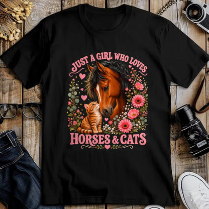 Best Horse Lover Shirt , Funny Horse UnisexT-Shirt/Hoodie/Sweatshirt HLT00 - Just a Girl Who Loves Horses and Cats Floral Animal Lover T-Shirt