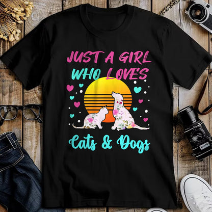 Cat Love Shirt, Funny Cat Lover Gift UnisexT-Shirt/Hoodie/Sweatshirt HLT00 - Just a Girl who Loves Cats and Dogs T-Shirt for Women T-Shirt (1)