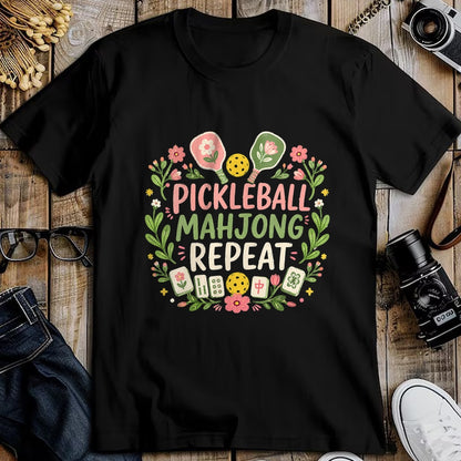 Funny Pickleball Shirt, Pickleball Lover Unisex T-Shirt/Hoodie/Sweatshirt HLT00 - Women's Pickleball Mahjong Repeat Funny Game Lover Men Women V-Neck T-Shirt