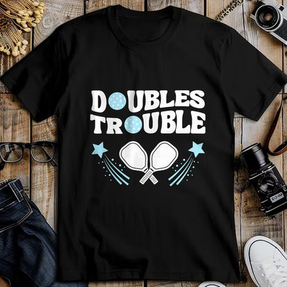Funny Pickleball Shirt, Pickleball Lover Unisex T-Shirt/Hoodie/Sweatshirt HLT00 - Blue Doubles Trouble Pickleball Tournament Partner Matching T-Shirt