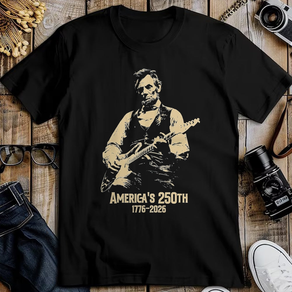 Guitar Lover Shirt, Funny Guitar UnisexT-Shirt/Hoodie/Sweatshirt HLT00 - Abraham Lincoln Playing Guitar 4th July 250th Anniversary T-Shirt, Men, Black, 3X-Large