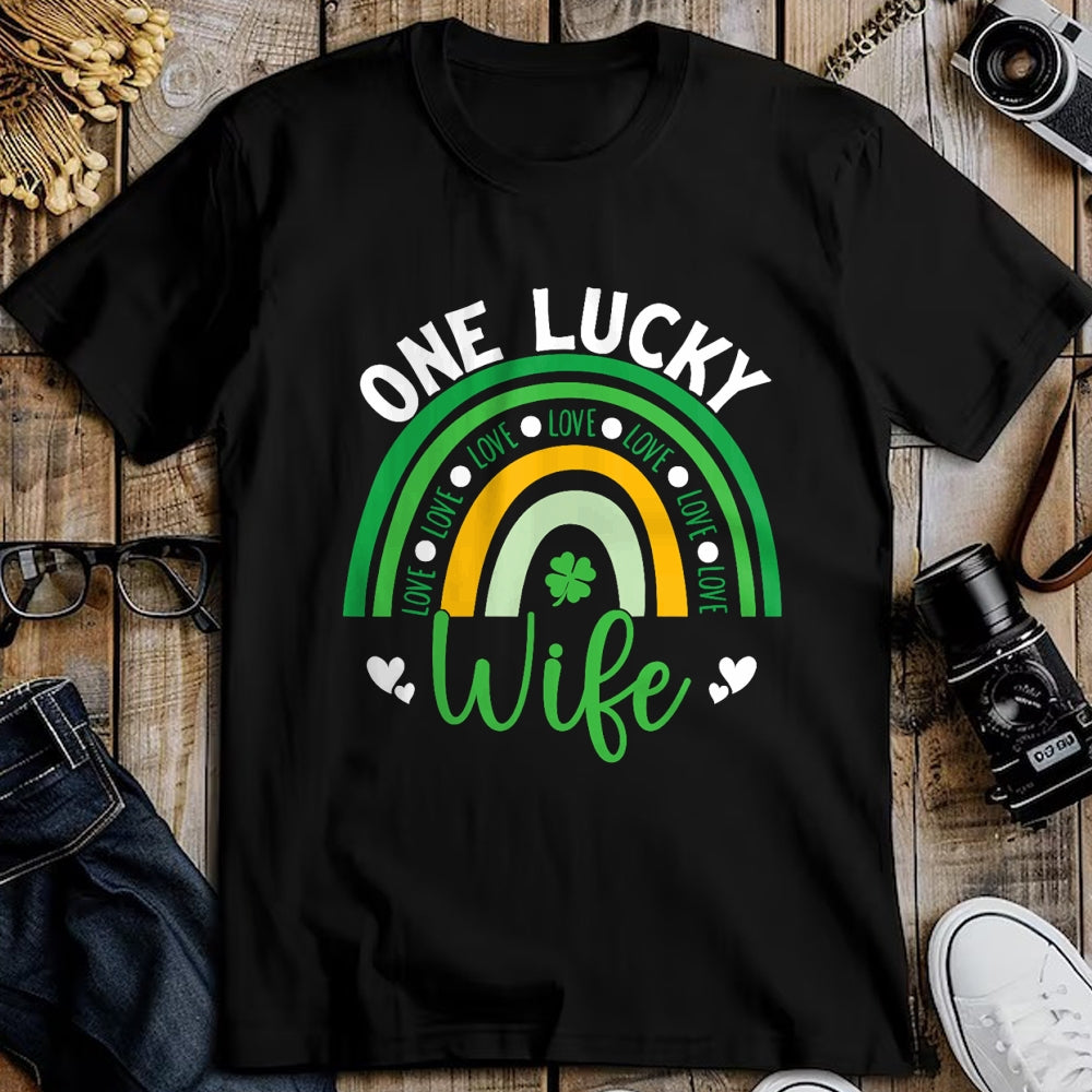 Best Wife Shirt, Wife and Husband Unisex T-Shirt/Hoodie/Sweatshirt HLT00 - Gift for wife T shirt, lucky wife   Womens One Lucky Wife Boho Rainbow Irish Saint Patrick's Day Tan (1)