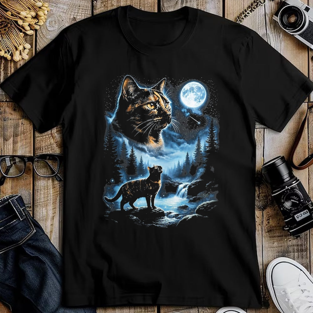 Cat Love Shirt, Funny Cat Lover Gift UnisexT-Shirt/Hoodie/Sweatshirt HLT00 - Tortoiseshell Cat Howling At Moon Celestial Parody Design T-Shirt, Men, Black, 3X-Large