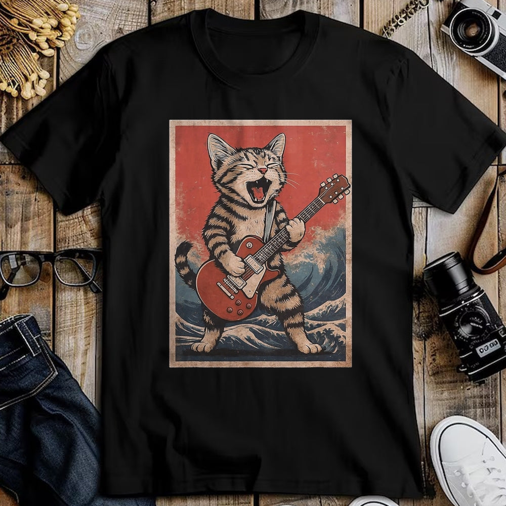 Guitar Lover Shirt, Funny Guitar UnisexT-Shirt/Hoodie/Sweatshirt HLT00 - Cat Playing Guitar Men Women Distressed Rock and Roll T-Shirt, Men, Black, Large