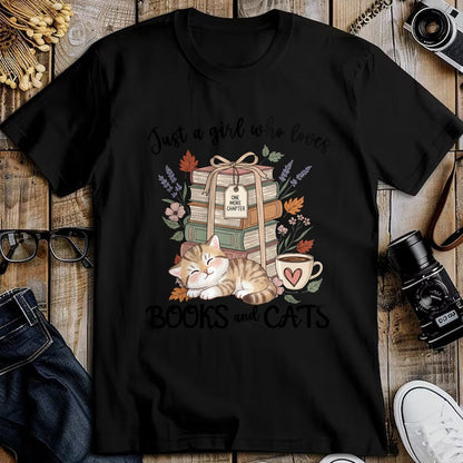 Cat Love Shirt, Funny Cat Lover Gift UnisexT-Shirt/Hoodie/Sweatshirt HLT00 - Pretty Just a Girl Who Loves Books and Cats Cat Lover Long Sleeve T-Shirt