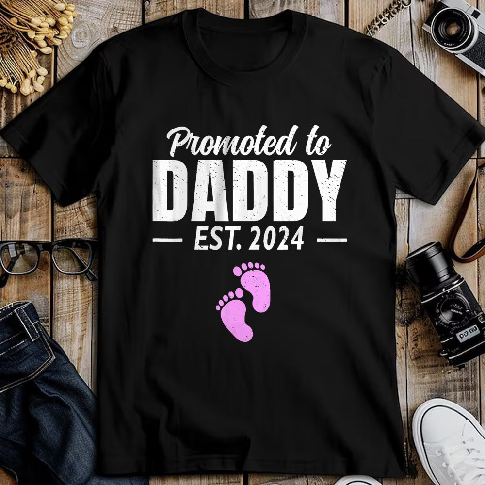 Gift for Dad Shirt, Funny Dad Unisex T-Shirt/Hoodie/Sweatshirt HLT00 – Promoted To Daddy Est 2024 Fathers Day First Time Dad Girl T-Shirt