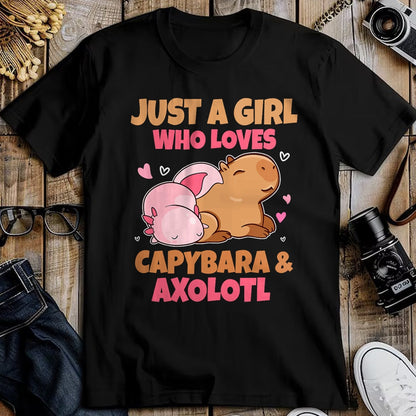 Cute Capybara Shirt, Funny Capybara Unisex T-Shirt/Hoodie/Sweatshirt HLT00 - Just A Girl Loves Capybara And Axolotl Salamander Lover T-Shirt