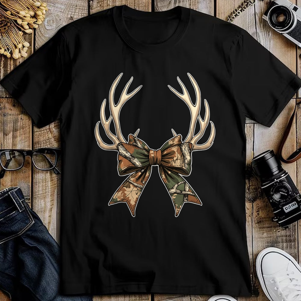 Funny Hunting Shirt, Gift For Hunting Lover Unisex T-Shirt/Hoodie/Sweatshirt HLT00 - Camo Coquette Bow Deer Antlers Hunting Women Girl Camouflage T-Shirt