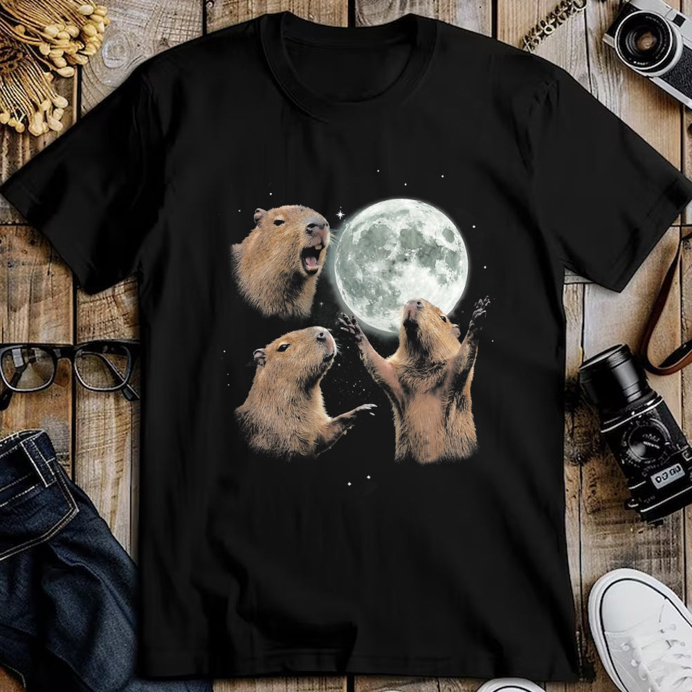 Cute Capybara Shirt, Funny Capybara Unisex T-Shirt/Hoodie/Sweatshirt HLT00 - Funny Capybara Howling at Moon Vintage 90s Graphic T-Shirt