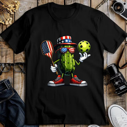 Funny Pickleball Shirt, Pickleball Lover Unisex T-Shirt/Hoodie/Sweatshirt HLT00 - 4th of July Patriotic Pickle Playing pickleball Paddle T-Shirt