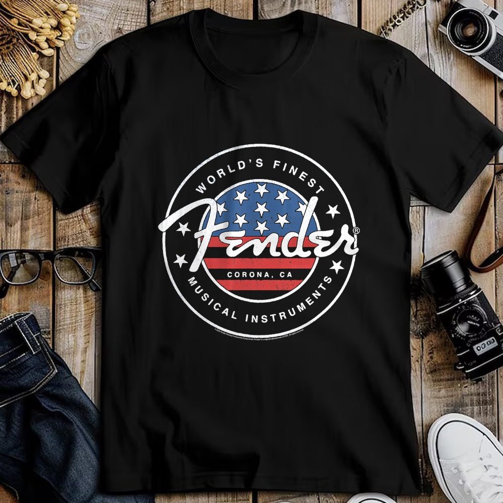 Guitar Lover Shirt, Funny Guitar UnisexT-Shirt/Hoodie/Sweatshirt HLT00 - Fender American Flag Circle Stamp Logo T-Shirt