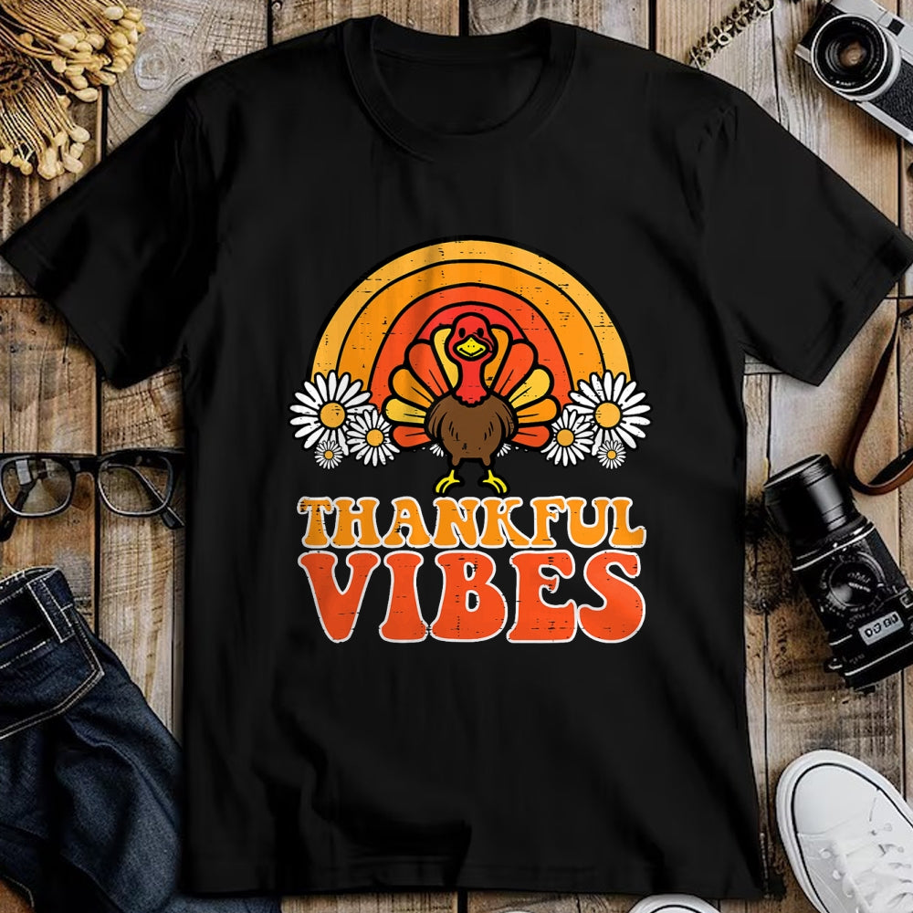 Best Thanksgiving Family Shirt , Funny Thanksgiving UnisexT-Shirt/Hoodie/Sweatshirt HLT00 - Thankful Vibes Turkey Rainbow Funny Retro Thanksgiving Women T-Shirt