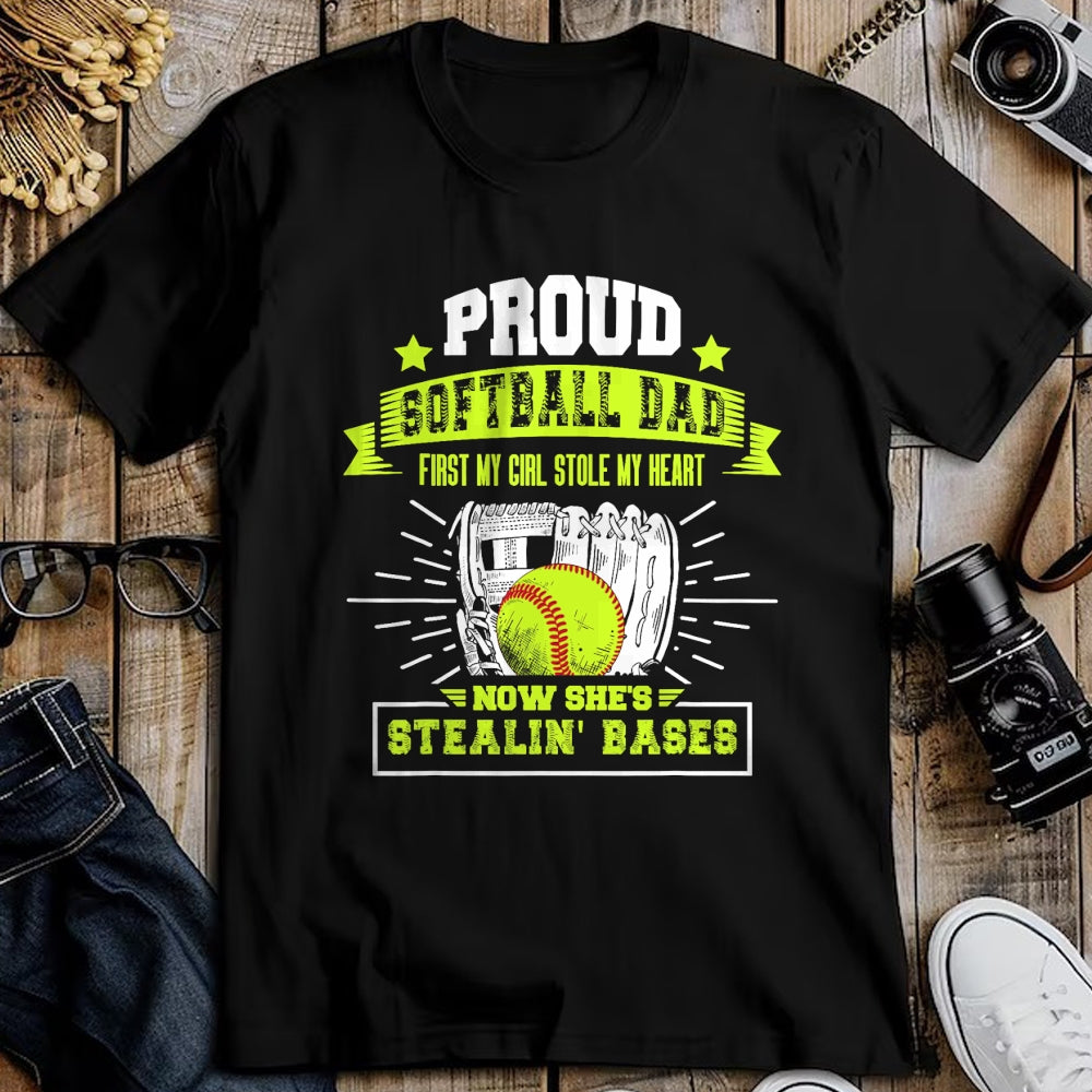 Gift for Dad Shirt, Funny Dad Unisex T-Shirt/Hoodie/Sweatshirt HLT00 – Mens Proud Softball Dad with Daughter Softball Father T-Shirt