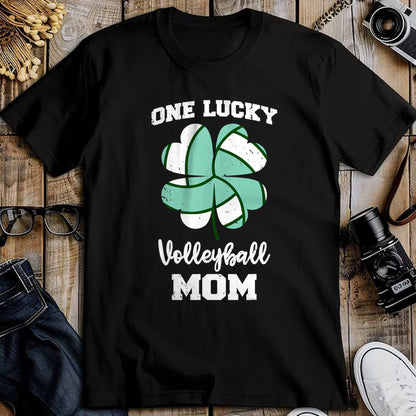 Gift for Mom Shirt, Funny Mom Unisex T-Shirt/Hoodie/Sweatshirt HLT00 - One Lucky Volleyball Mom Funny Volleyball Shamrock Clover T-Shirt