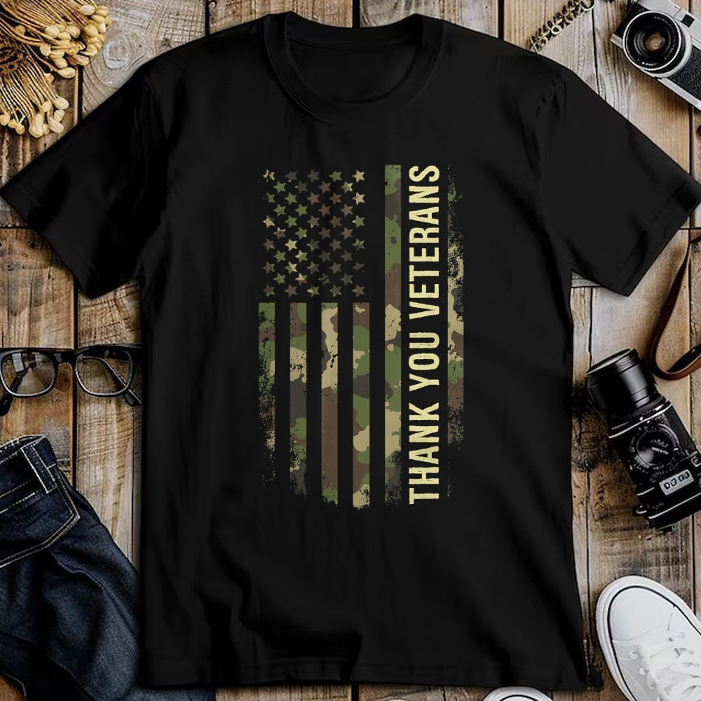 Proud Veteran Shirt, Funny Veteran UnisexT-Shirt/Hoodie/Sweatshirt HLT00 - Thank You Veterans Camouflage American Flag T-Shirt