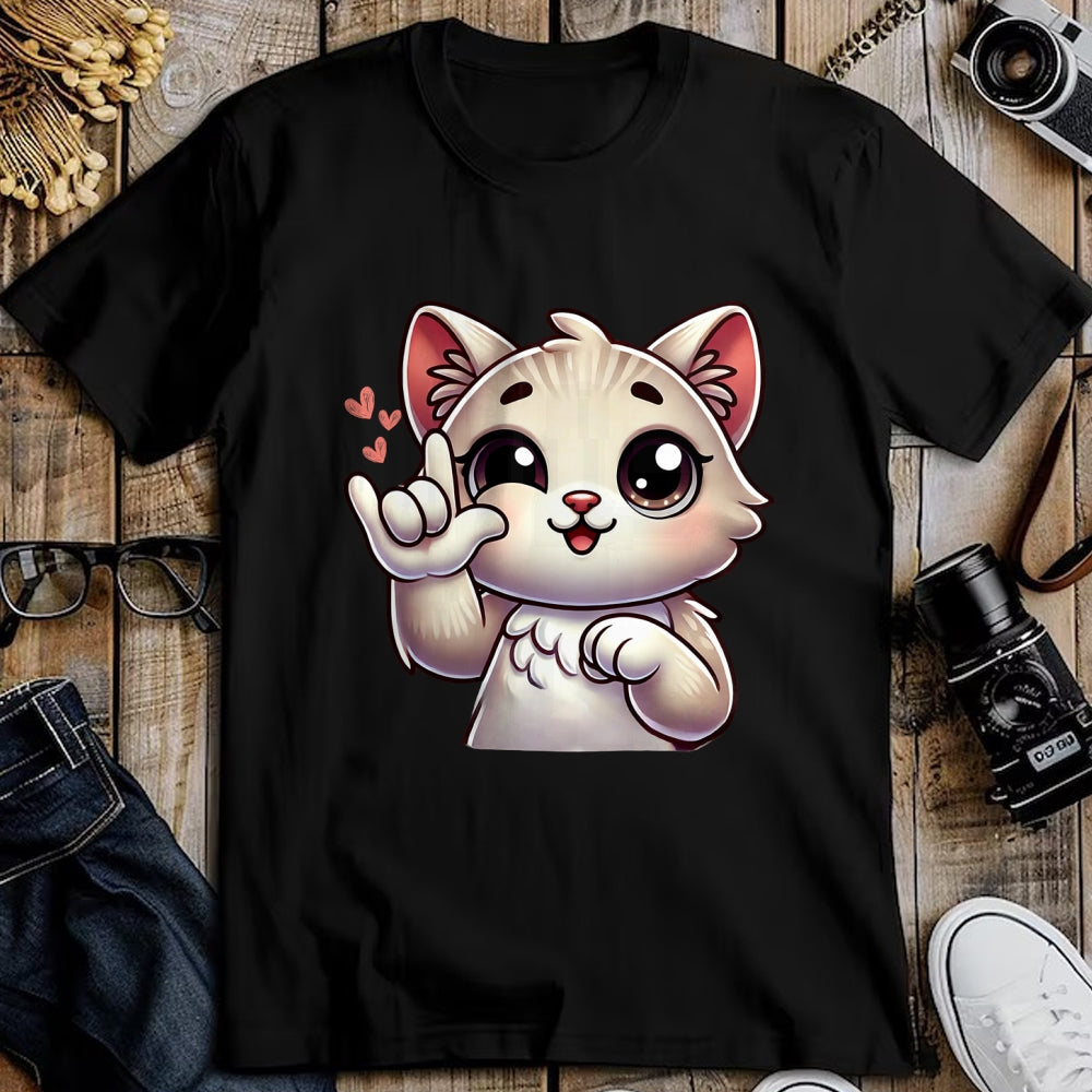 Cat Love Shirt, Funny Cat Lover Gift UnisexT-Shirt/Hoodie/Sweatshirt HLT00 - Kitten Cute Cat Making Love You Hand Sign Language ASL T-Shirt