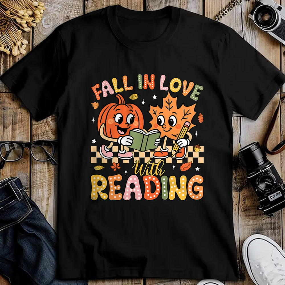 Best Teacher Shirt, Funny Teacher UnisexT-Shirt/Hoodie/Sweatshirt HLT00 - Fall in Love with Reading Autumn Pumpkin Teacher Book Lover T-Shirt