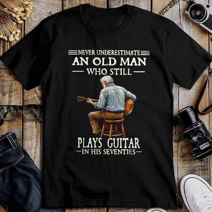 Guitar Lover Shirt, Funny Guitar UnisexT-Shirt/Hoodie/Sweatshirt HLT00 - Never Underestimate an Old Man Who Plays Guitar Seventies T-Shirt, Men, Heather Blue, Medium