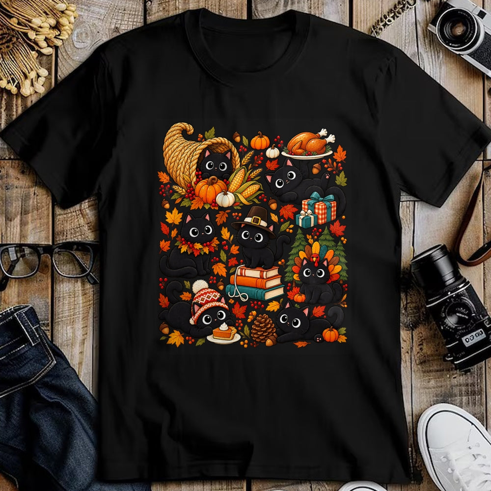 Best Thanksgiving Family Shirt , Funny Thanksgiving UnisexT-Shirt/Hoodie/Sweatshirt HLT00 - Cute Black Cats Thanksgiving Fall Harvest T-Shirt